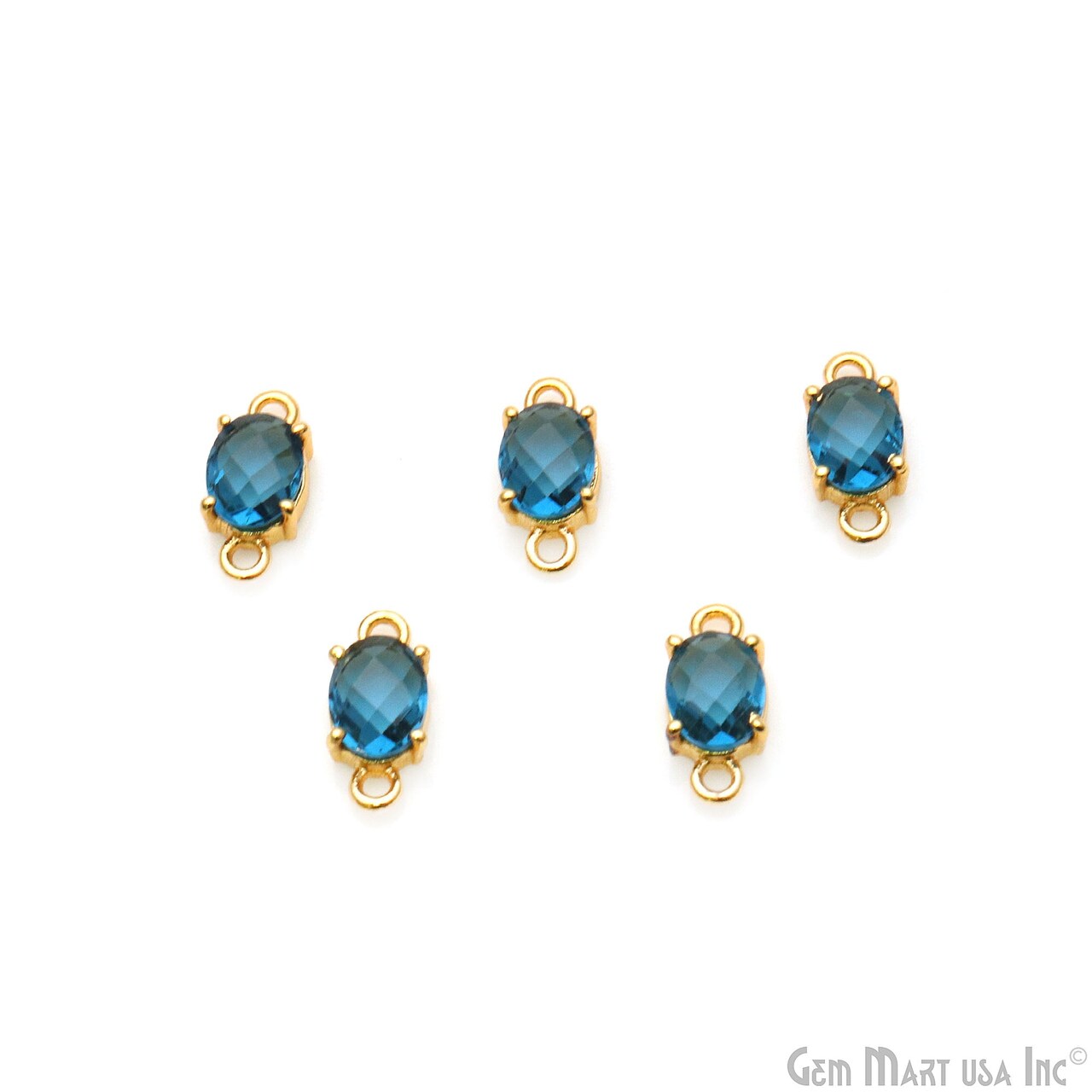 Gemstone Bracelet Charm, Oval 6x8mm Prong Setting, Gold Plated Double Bail, Connector Pendant, GemMartUSA (50310)
